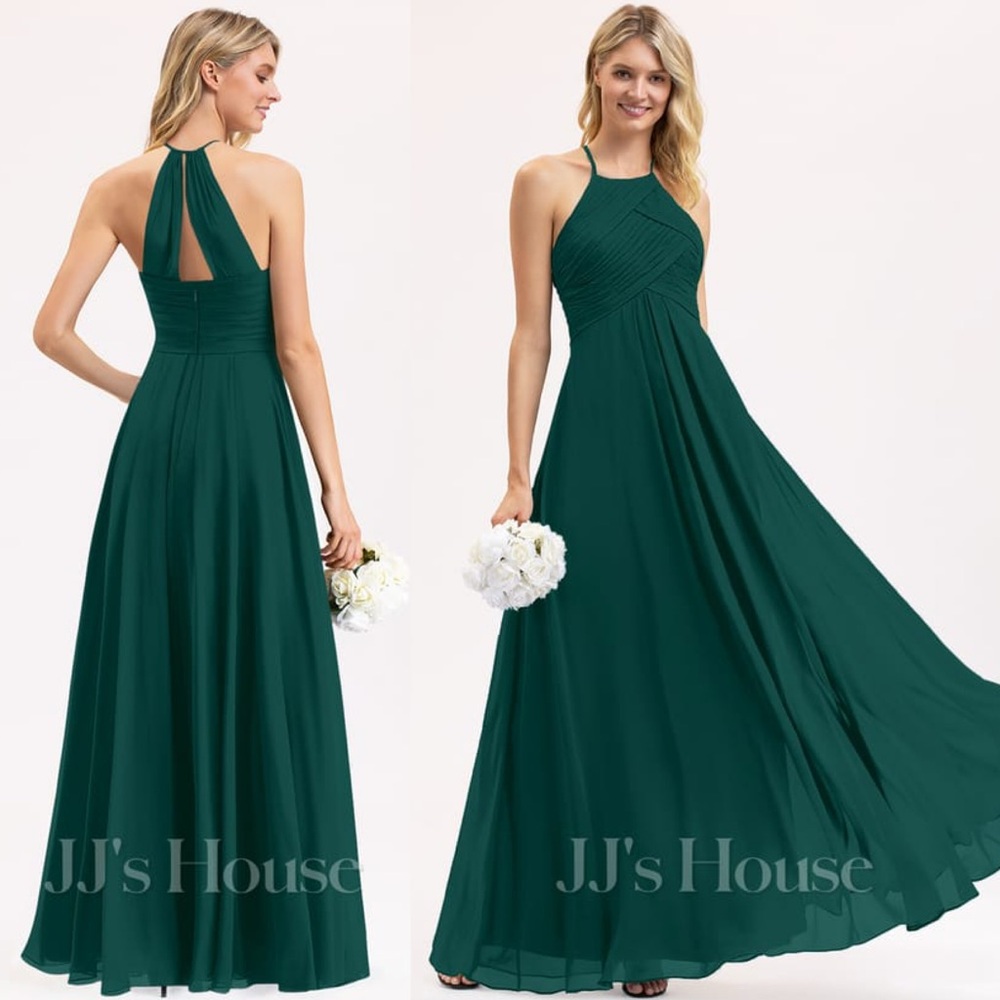 NWT JJ’s House Cecily Pleated Chiffon Maxi Dress in Emerald | 10